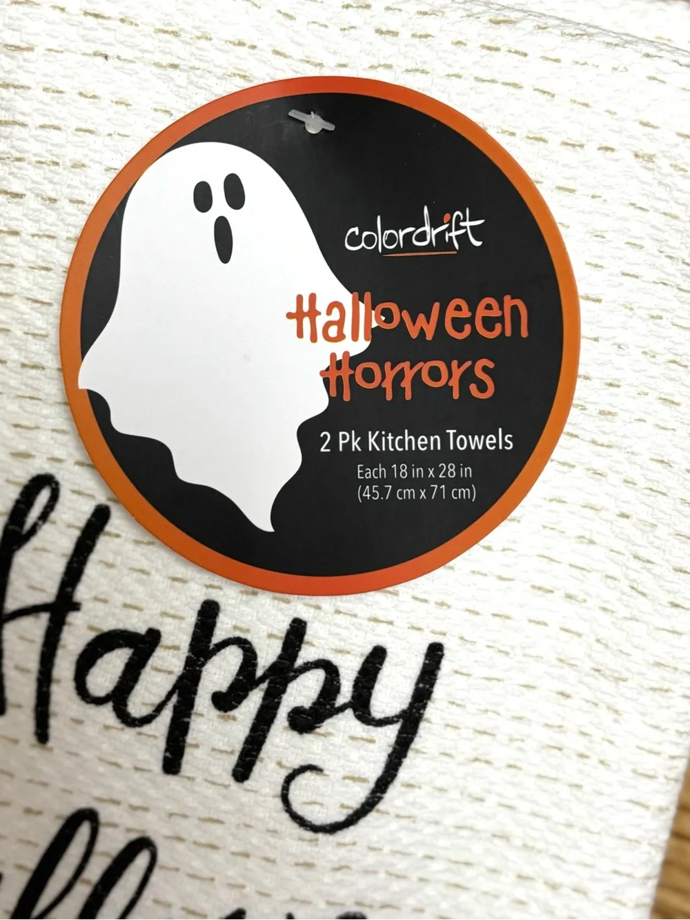 HALLOWEEN KITCHEN TOWEL SET OF 2 BLACK CAT WITCH HAT PUMPKIN WAFFLE WEAVE COTTON